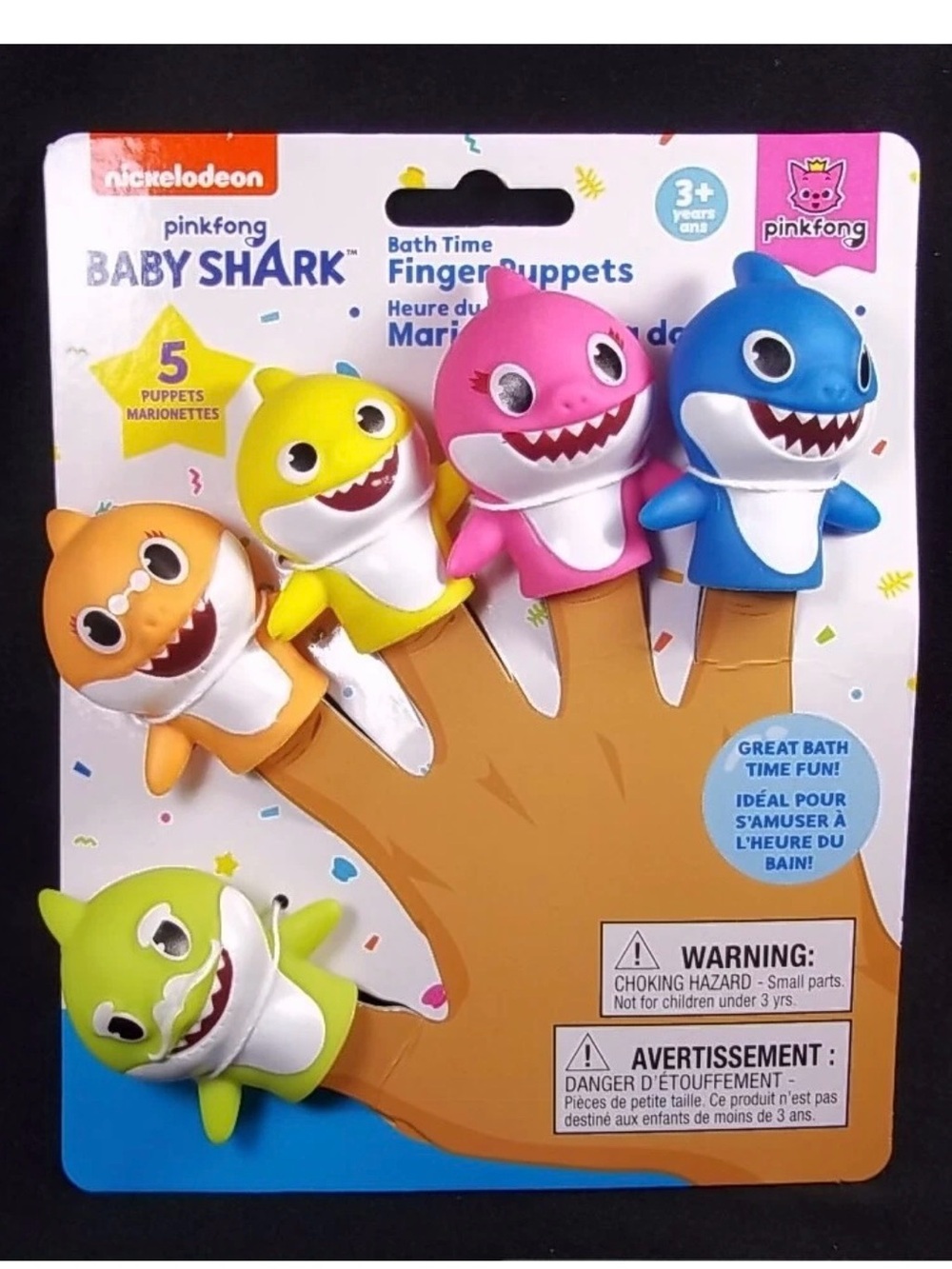 Nickelodeon BABY SHARK Finger Puppets - Yellow, Pink, Blue, Orange, Green